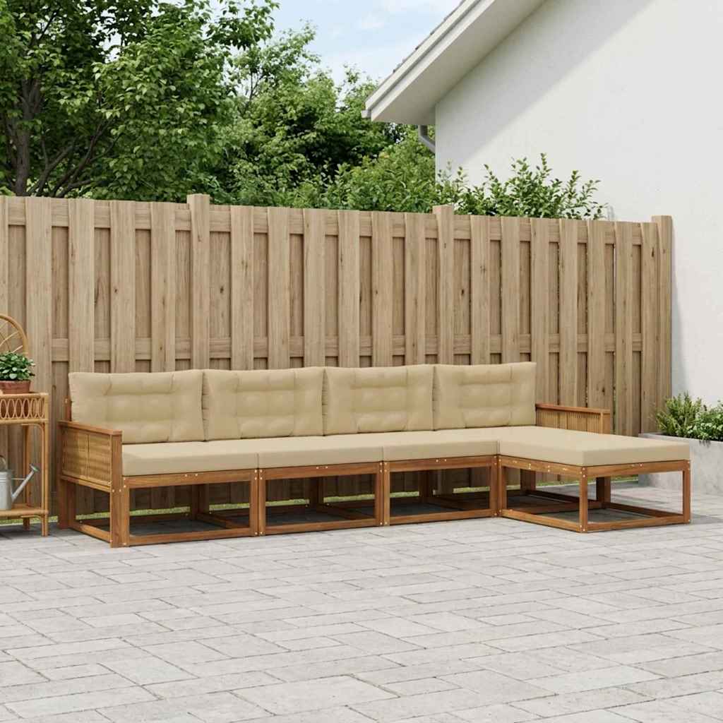 vidaXL Conjunto de sofás de exterior 5 uds. Natural y Beige