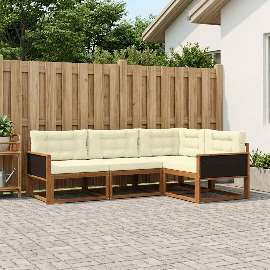 vidaXL Conjunto de sofás de exterior 4 uds. Natural y Crema