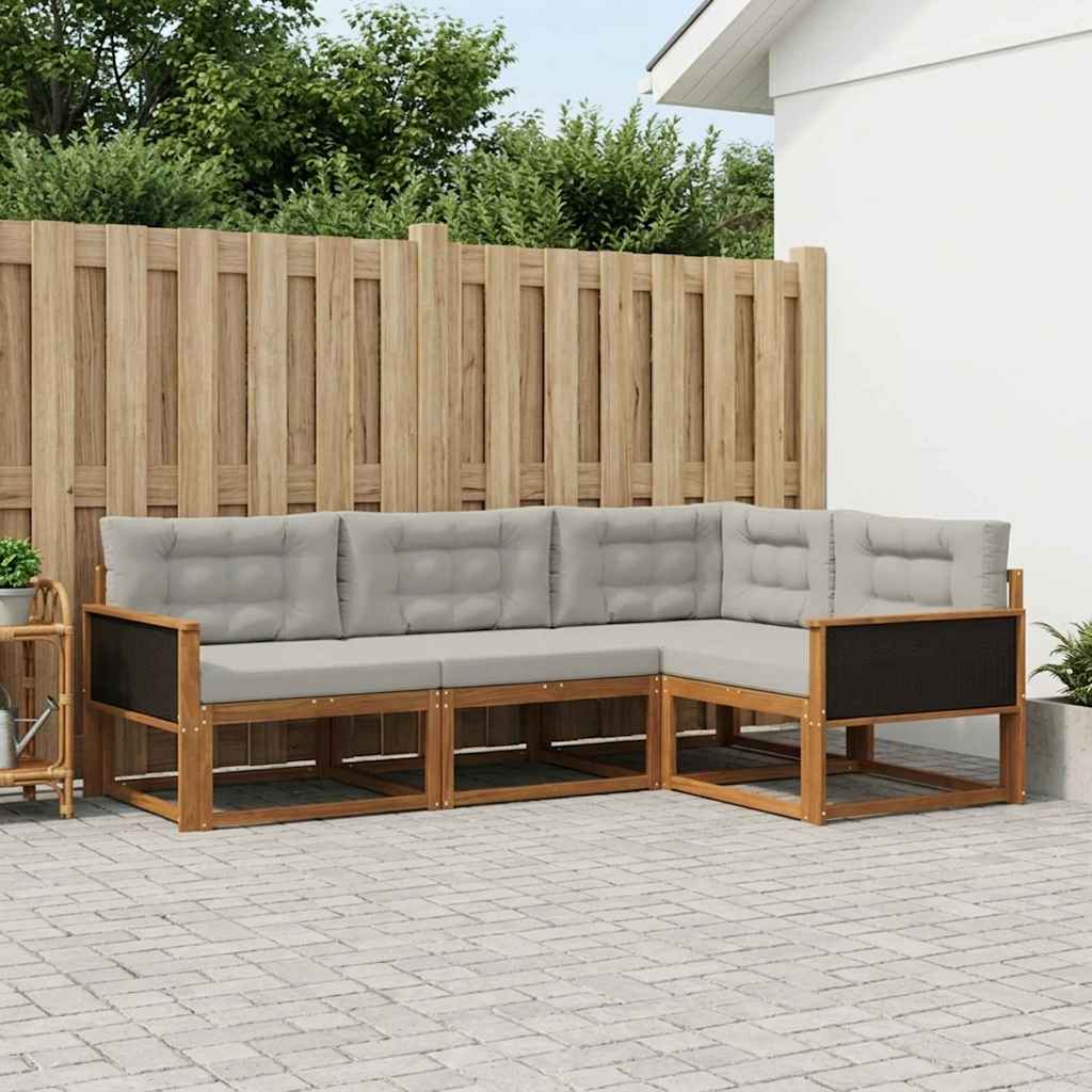 vidaXL Conjunto de sofás de exterior 4 uds. Natural y Gris Claro