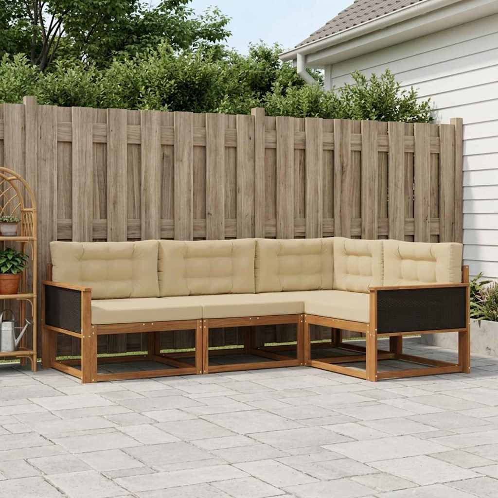 vidaXL Conjunto de sofás de exterior 4 uds. Natural y Beige