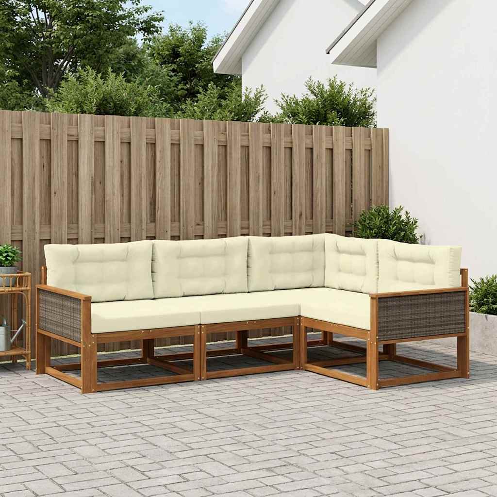 vidaXL Conjunto de sofás de exterior 4 uds. Natural y Crema