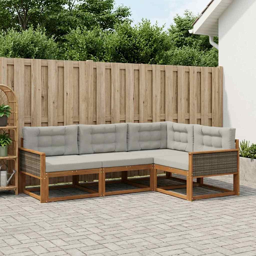 vidaXL Conjunto de sofás de exterior 4 uds. Natural y Gris Claro