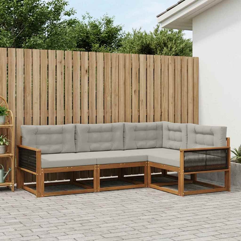 vidaXL Conjunto de sofás de exterior 4 uds. Natural y Gris Claro