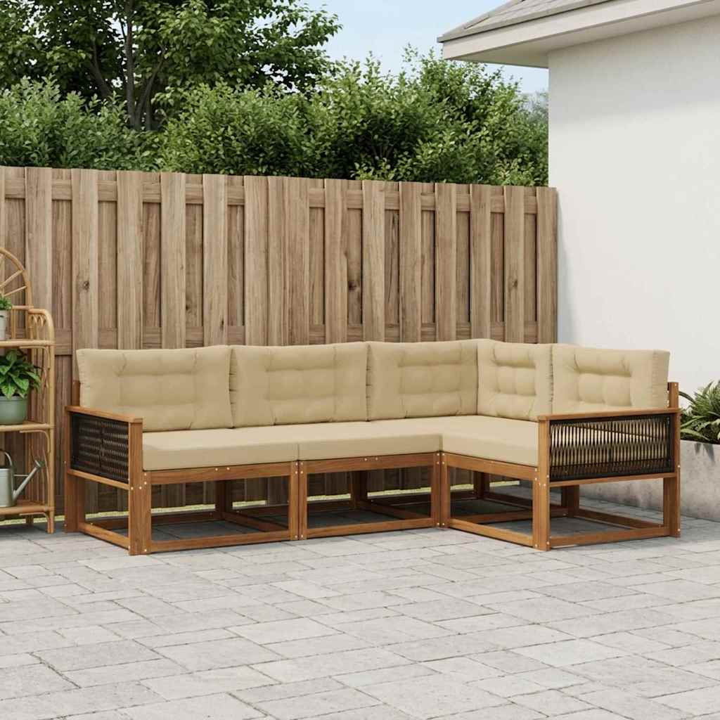 vidaXL Conjunto de sofás de exterior 4 uds. Natural y Beige