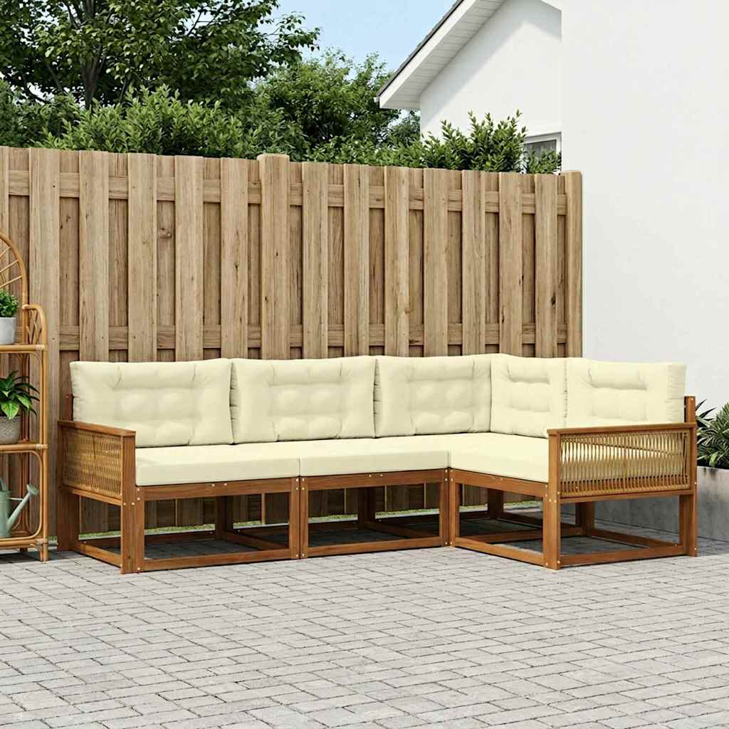 vidaXL Conjunto de sofás de exterior 4 uds. Natural y Crema