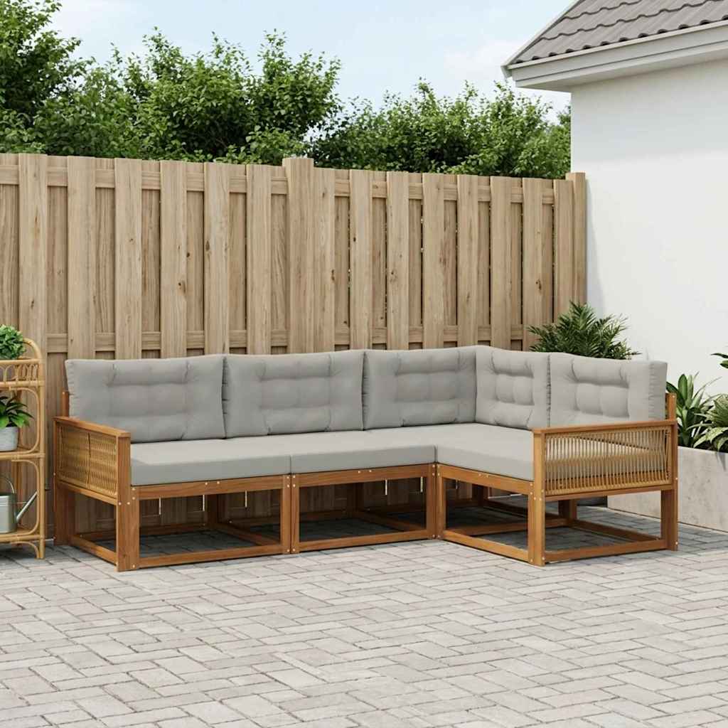 vidaXL Conjunto de sofás de exterior 4 uds. Natural y Gris Claro