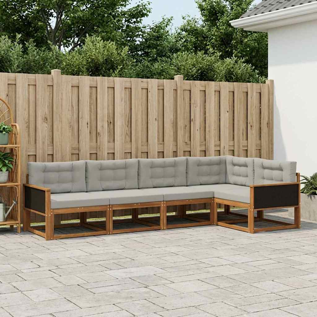vidaXL Conjunto de sofás de exterior 5 uds. Natural y Gris Claro