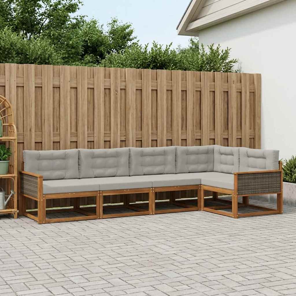 vidaXL Conjunto de sofás de exterior 5 uds. Natural y Gris Claro