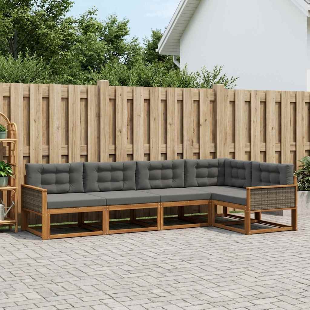 vidaXL Conjunto de sofás de exterior 5 uds. Natural y Antracita
