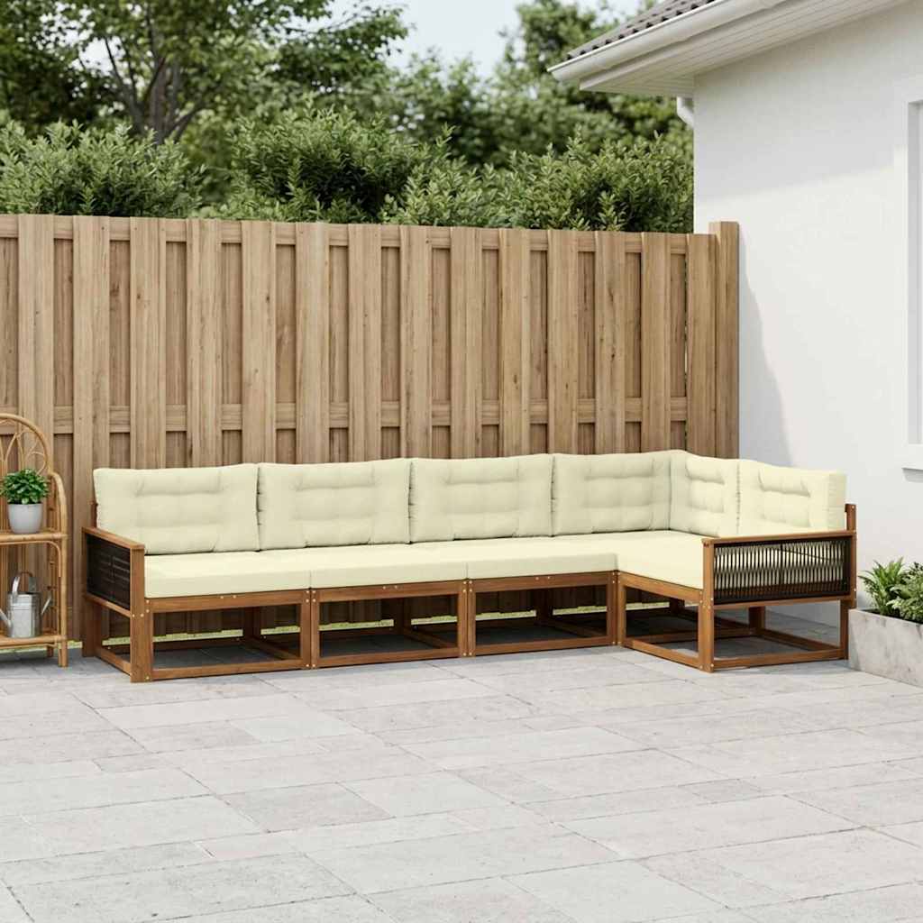 vidaXL Conjunto de sofás de exterior 5 uds. Natural y Crema