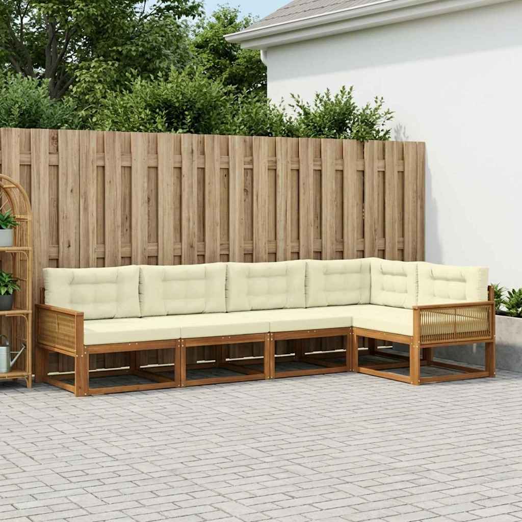vidaXL Conjunto de sofás de exterior 5 uds. Natural y Crema