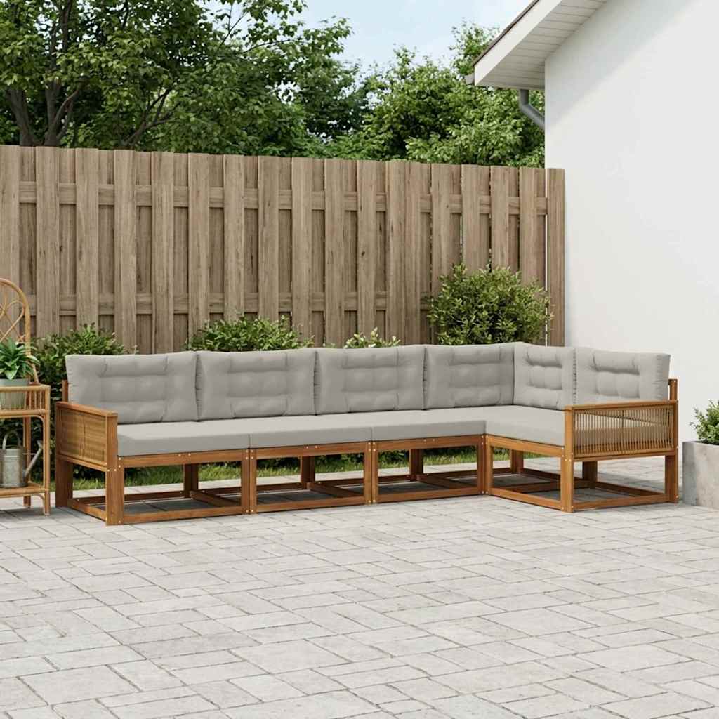 vidaXL Conjunto de sofás de exterior 5 uds. Natural y Gris Claro