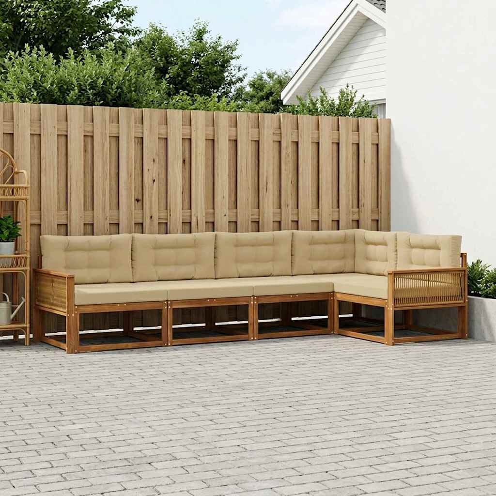 vidaXL Conjunto de sofás de exterior 5 uds. Natural y Beige