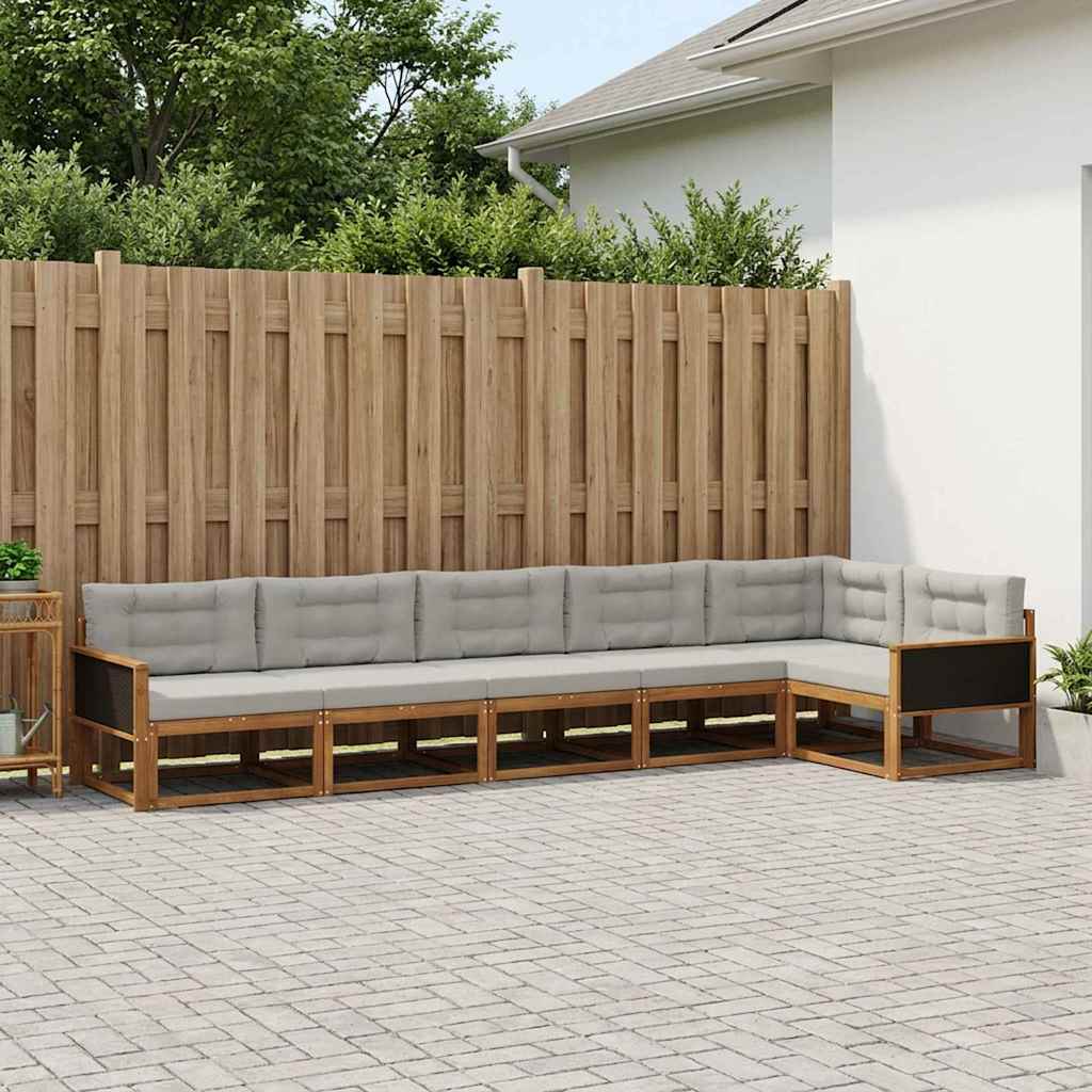 vidaXL Conjunto de sofás de exterior 6 uds. Natural y Gris Claro