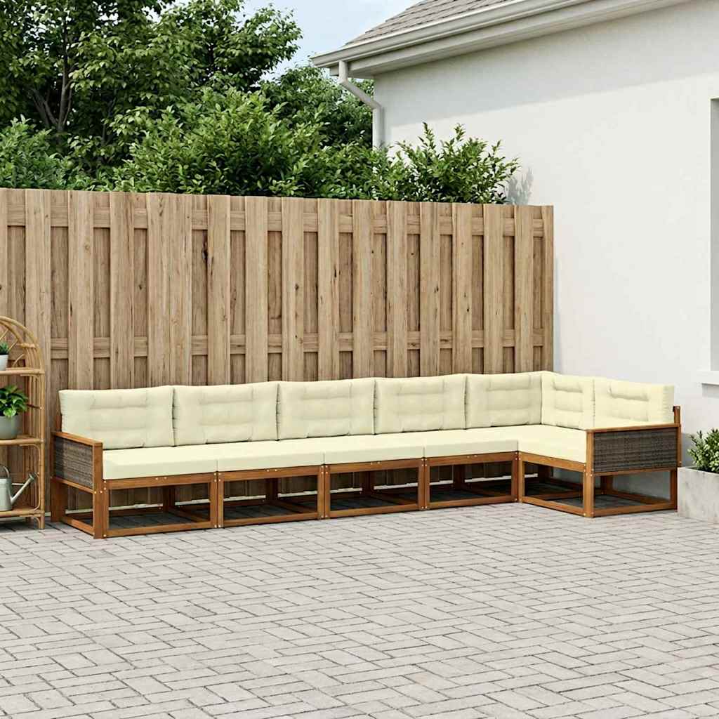 vidaXL Conjunto de sofás de exterior 6 uds. Natural y Crema