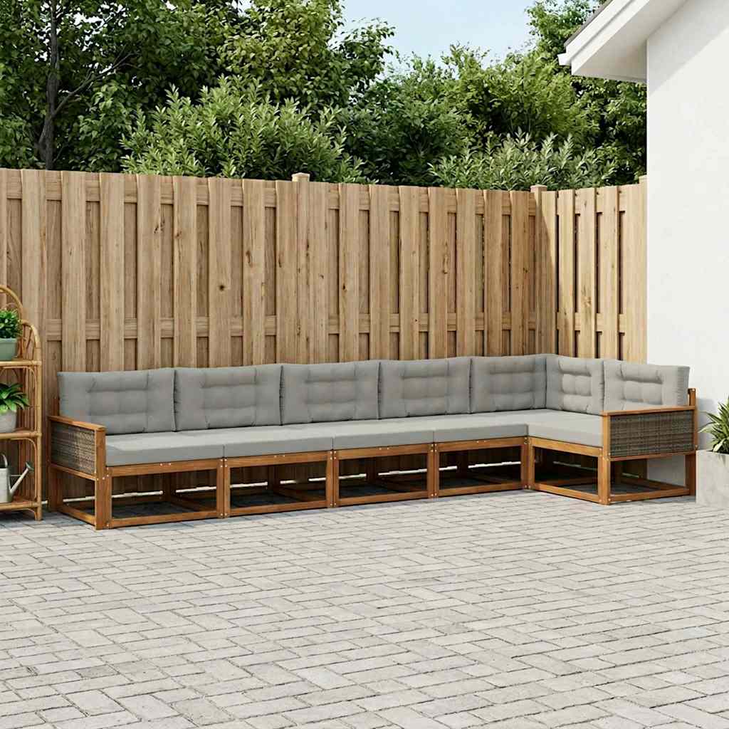 vidaXL Conjunto de sofás de exterior 6 uds. Natural y Gris Claro