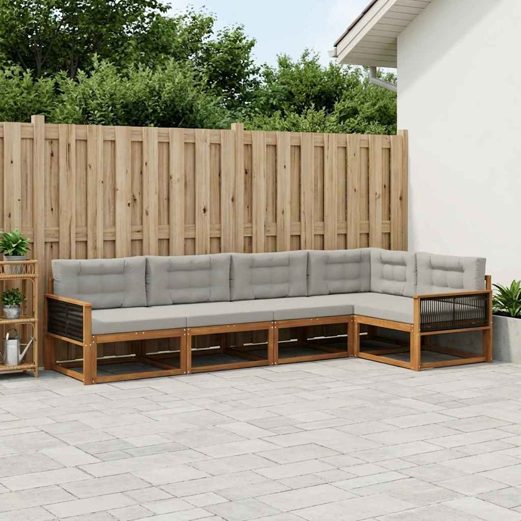 vidaXL Conjunto de sofás de exterior 6 uds. Natural y Gris Claro
