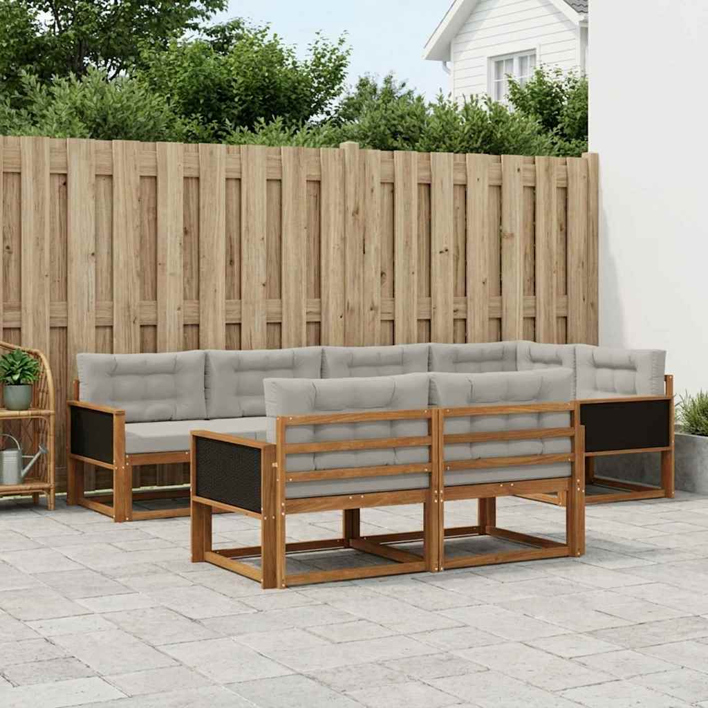 vidaXL Conjunto de sofás de exterior 8 uds. Natural y Gris Claro