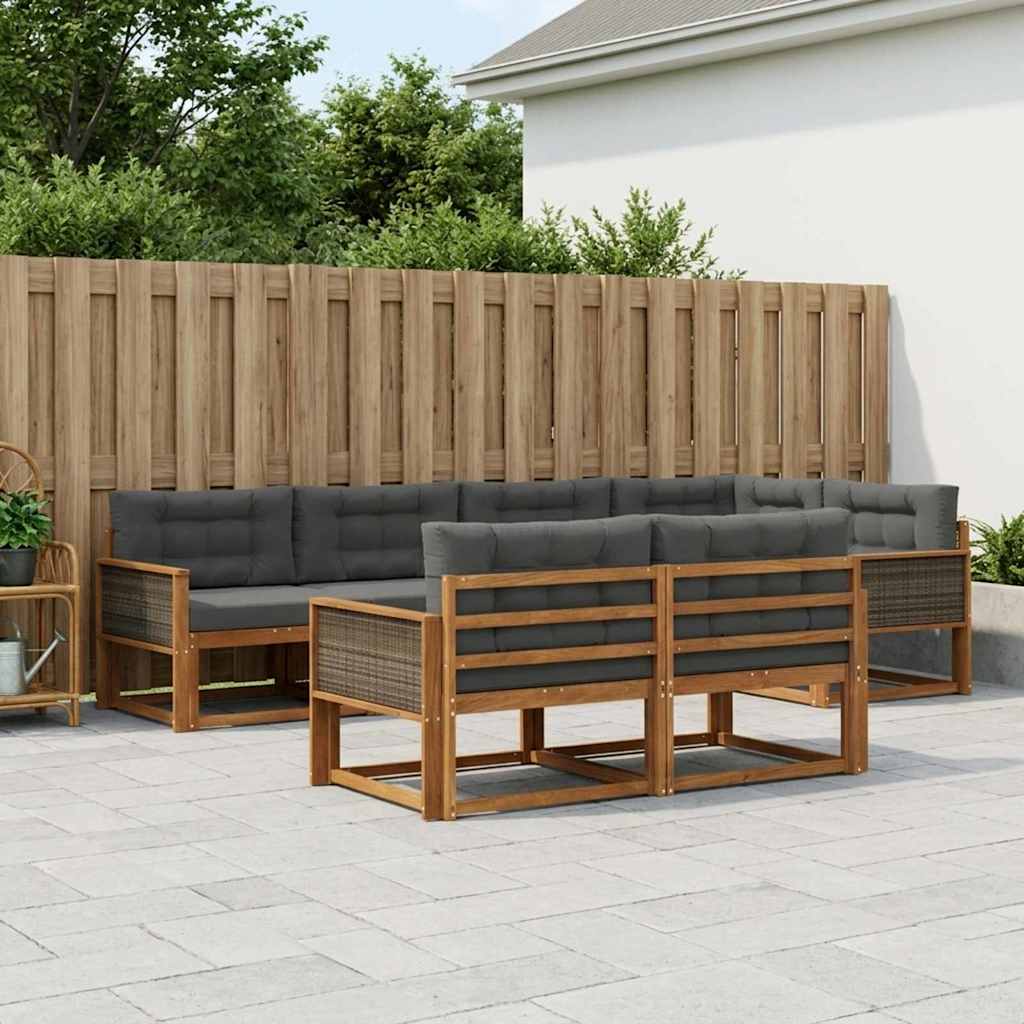 vidaXL Conjunto de sofás de exterior 8 uds. Natural y Antracita