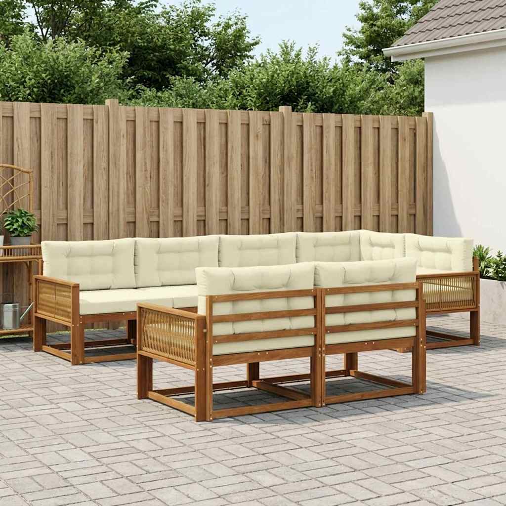 vidaXL Conjunto de sofás de exterior 8 uds. Natural y Crema