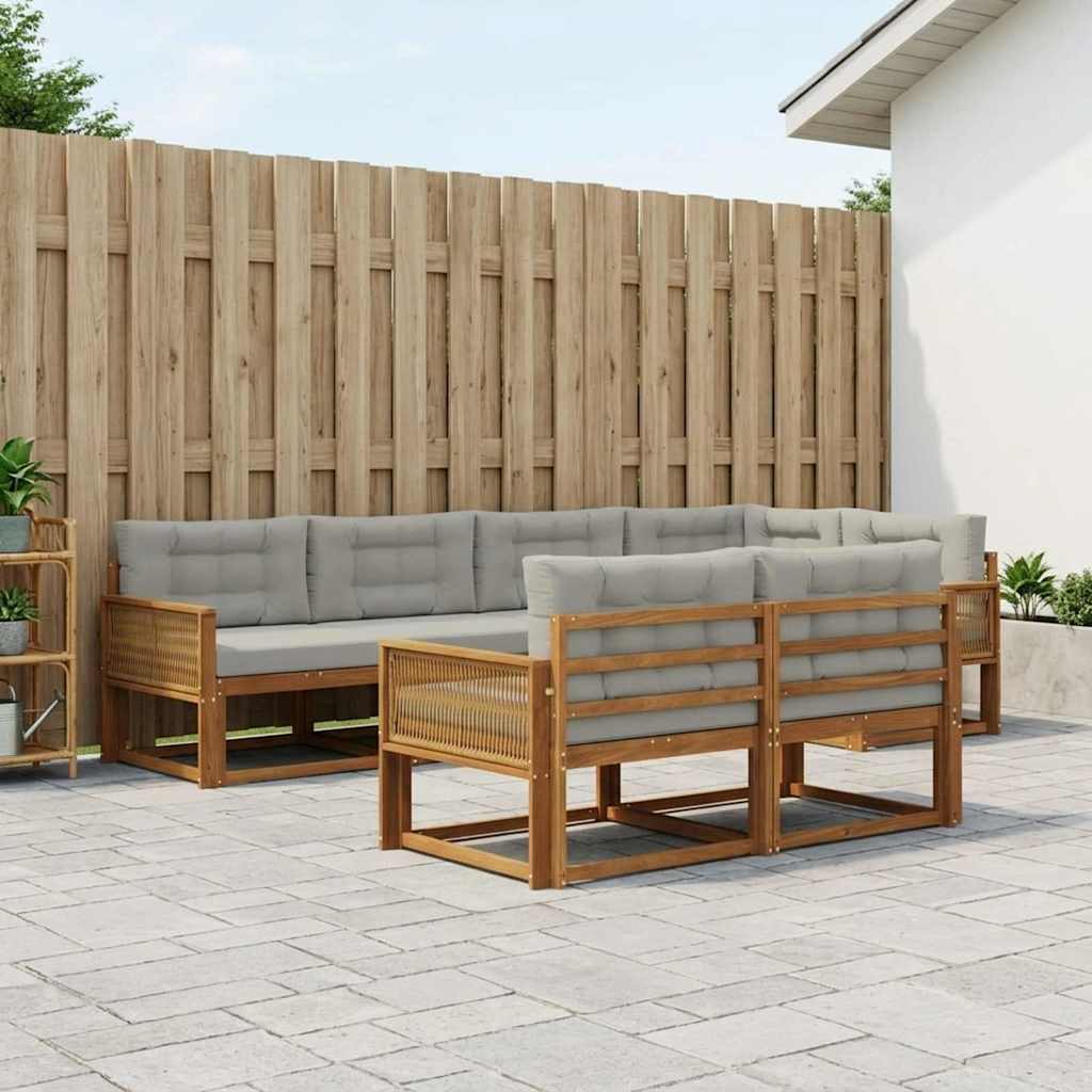 vidaXL Conjunto de sofás de exterior 8 uds. Natural y Gris Claro