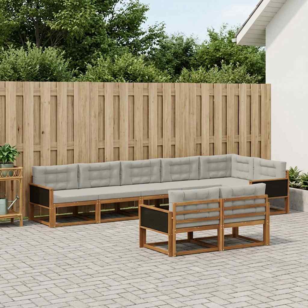 vidaXL Conjunto de sofás de exterior 8 uds. Natural y Gris Claro