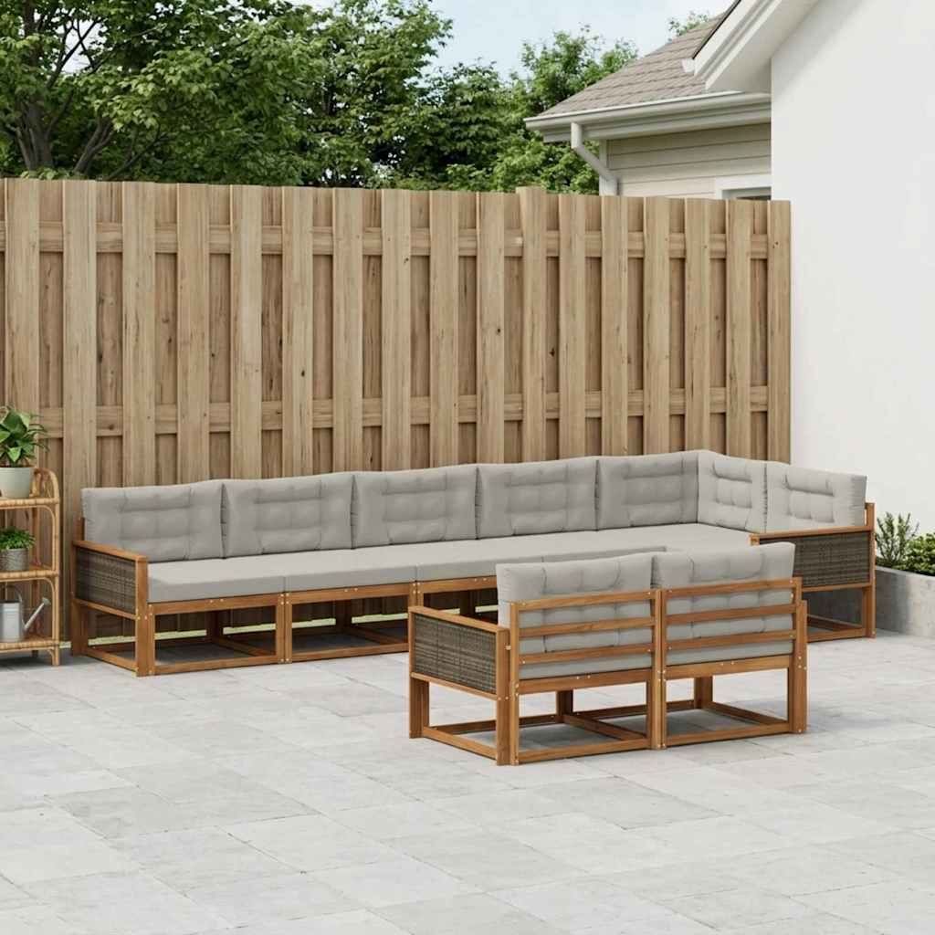 vidaXL Conjunto de sofás de exterior 8 uds. Natural y Gris Claro