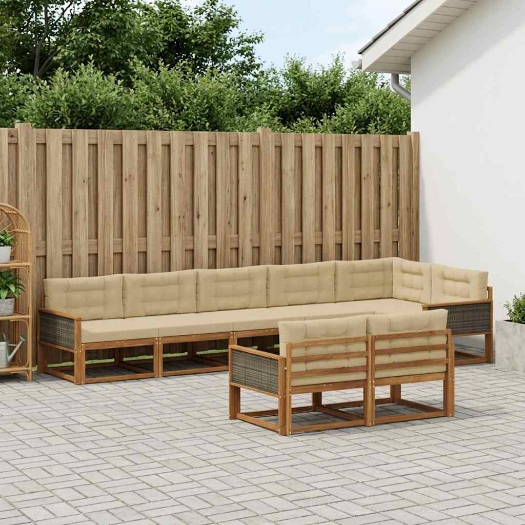 vidaXL Conjunto de sofás de exterior 8 uds. Natural y Beige