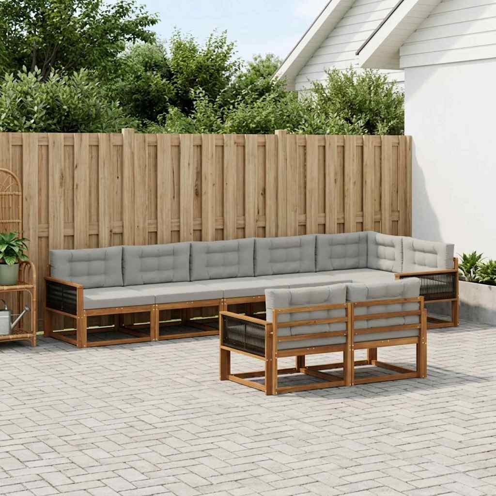 vidaXL Conjunto de sofás de exterior 8 uds. Natural y Gris Claro