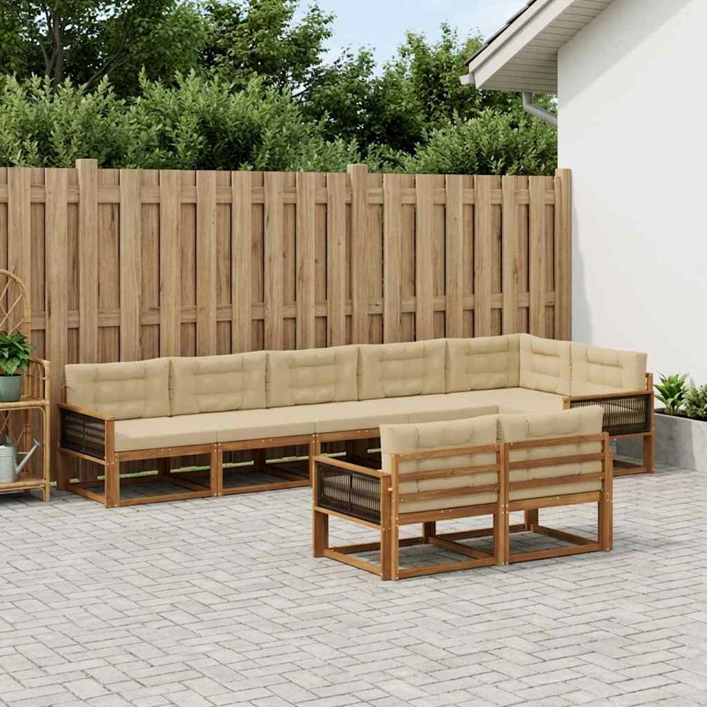 vidaXL Conjunto de sofás de exterior 8 uds. Natural y Beige
