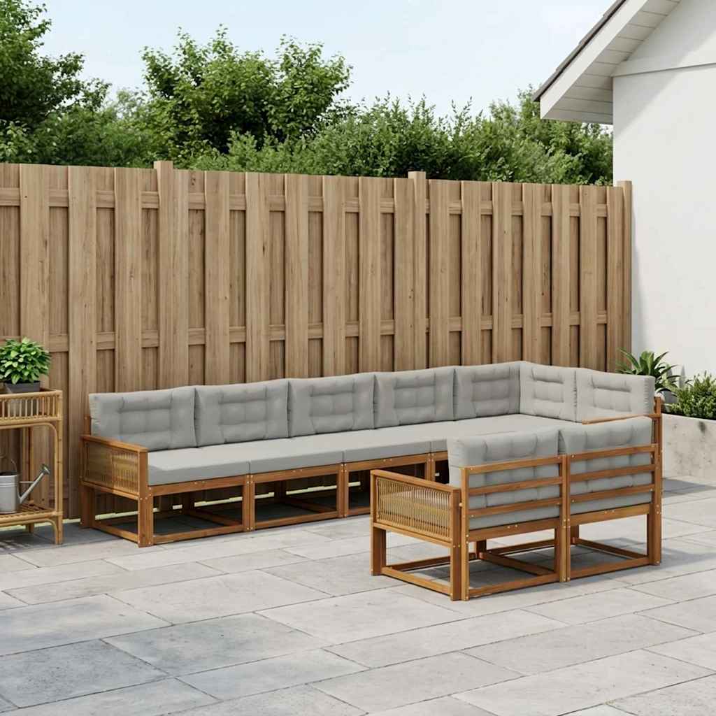 vidaXL Conjunto de sofás de exterior 8 uds. Natural y Gris Claro