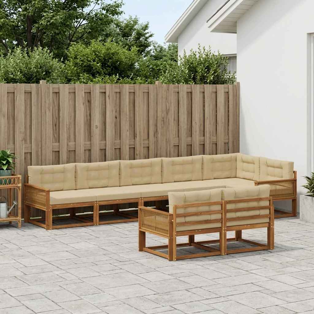 vidaXL Conjunto de sofás de exterior 8 uds. Natural y Beige