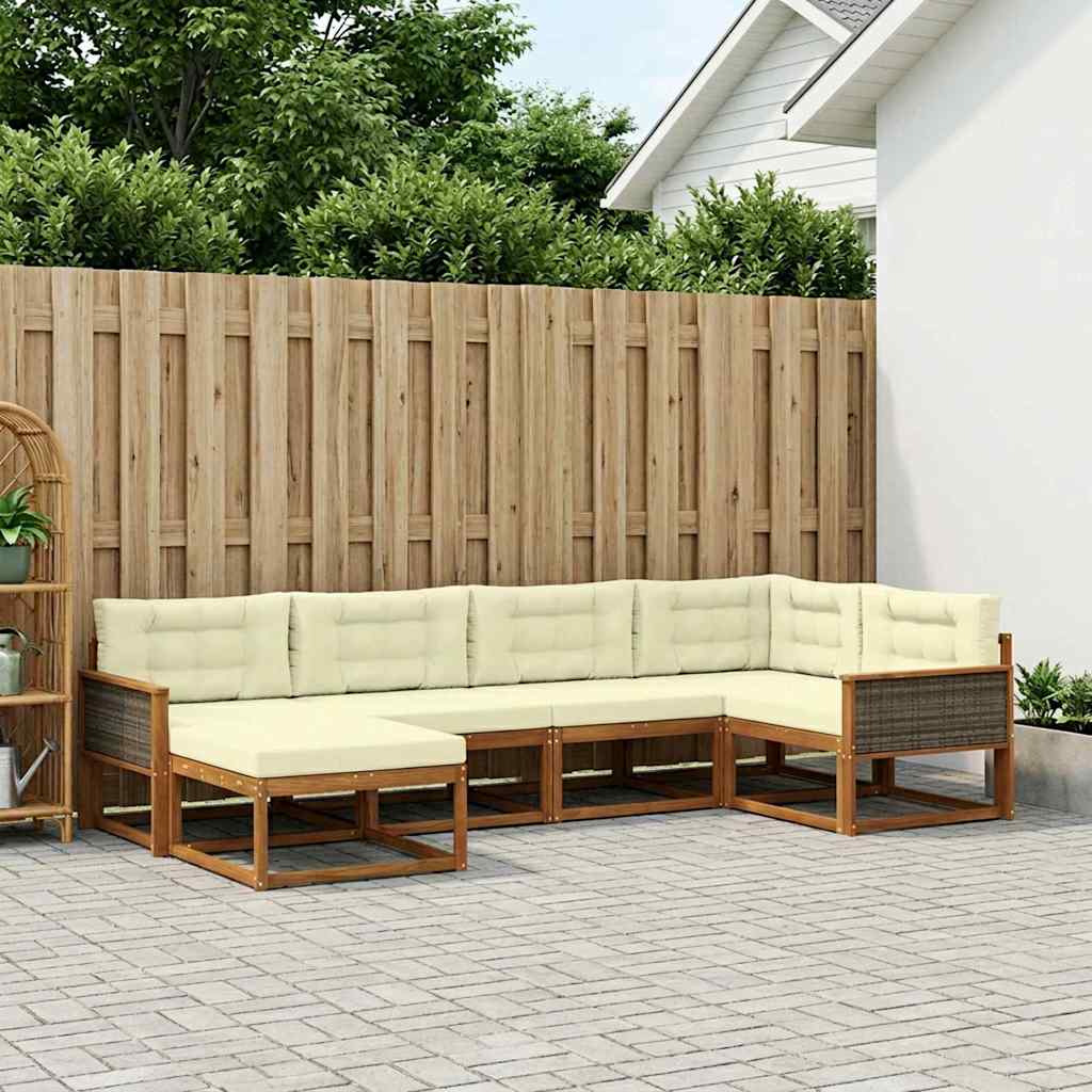 vidaXL Conjunto de sofás de exterior 6 uds. Natural y Crema