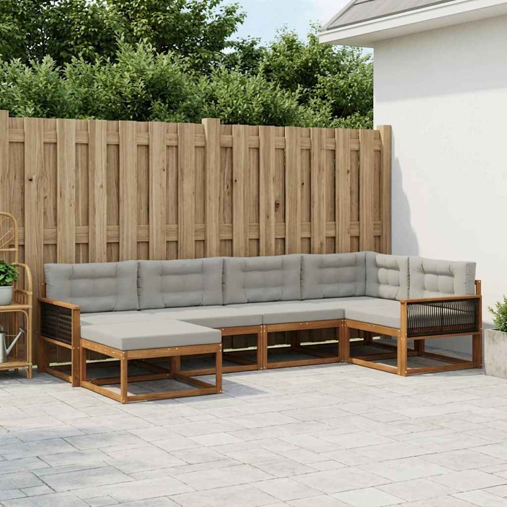 vidaXL Conjunto de sofás de exterior 6 uds. Natural y Gris Claro