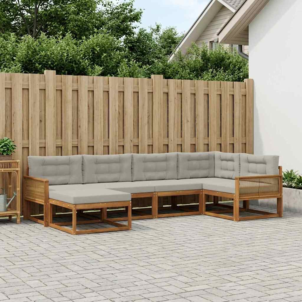vidaXL Conjunto de sofás de exterior 6 uds. Natural y Gris Claro
