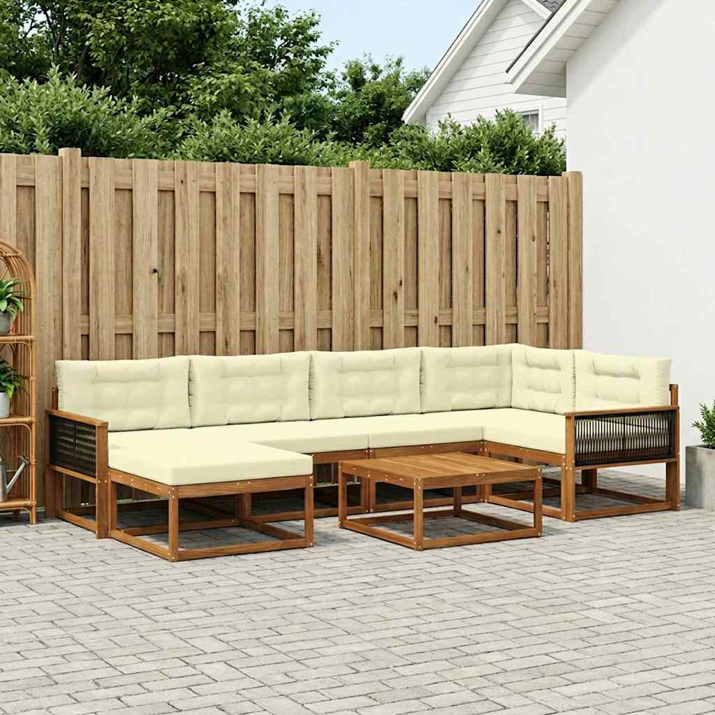 vidaXL Conjunto de sofás de exterior 7 uds. Natural y Crema
