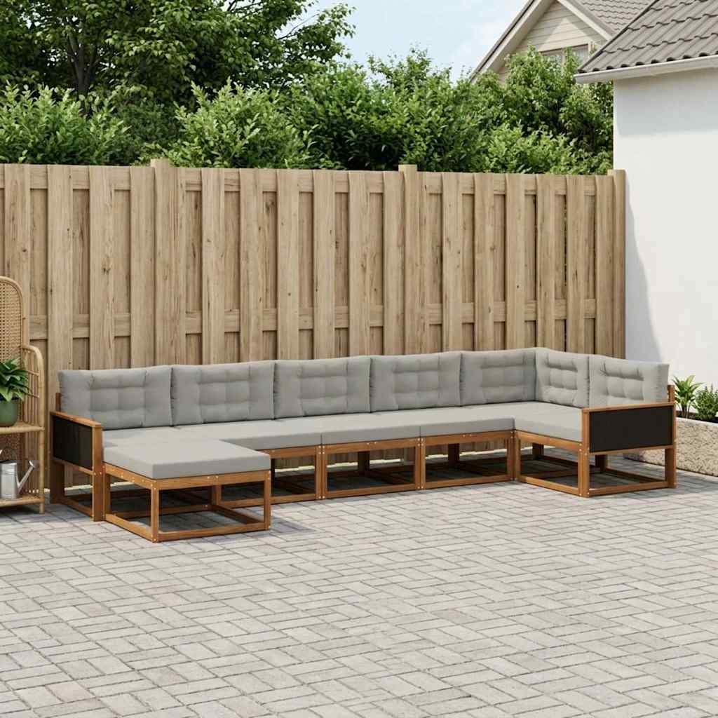 vidaXL Conjunto de sofás de exterior 7 uds. Natural y Gris Claro