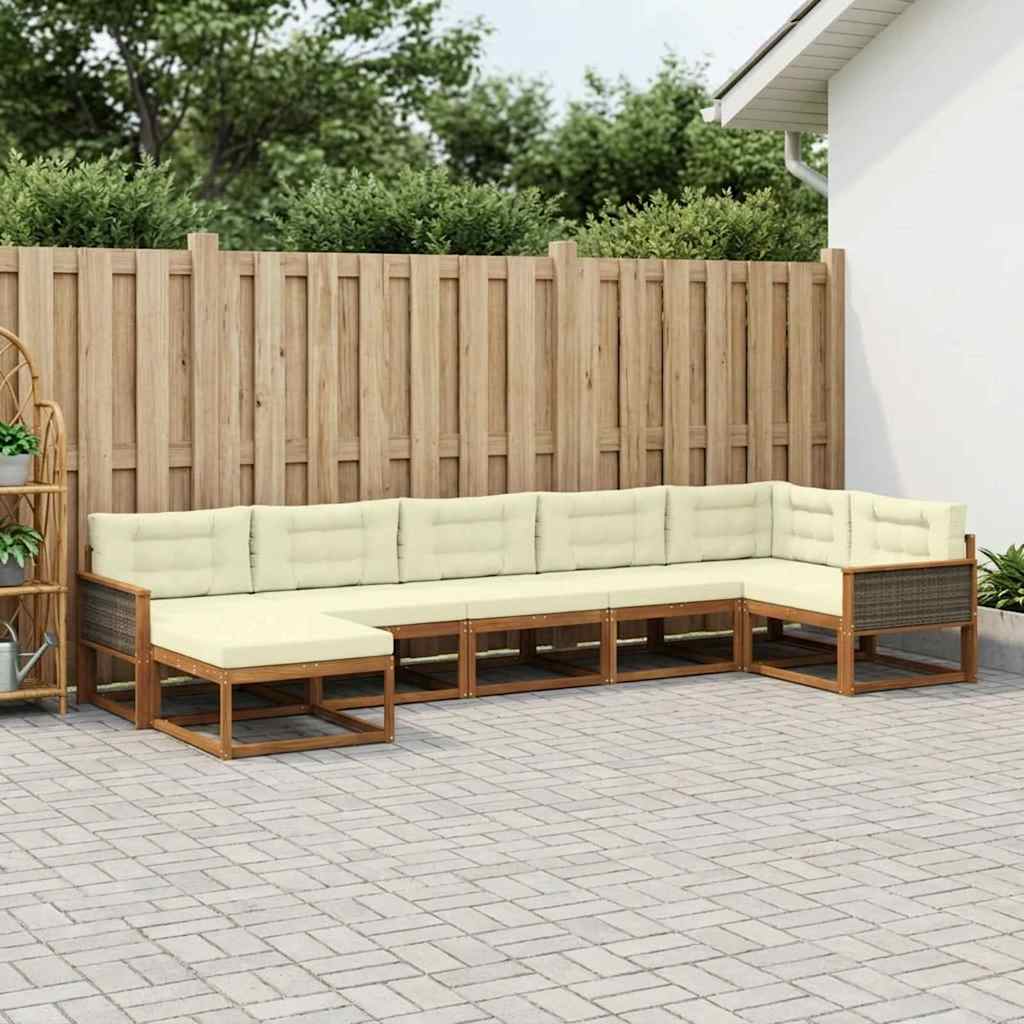 vidaXL Conjunto de sofás de exterior 7 uds. Natural y Crema