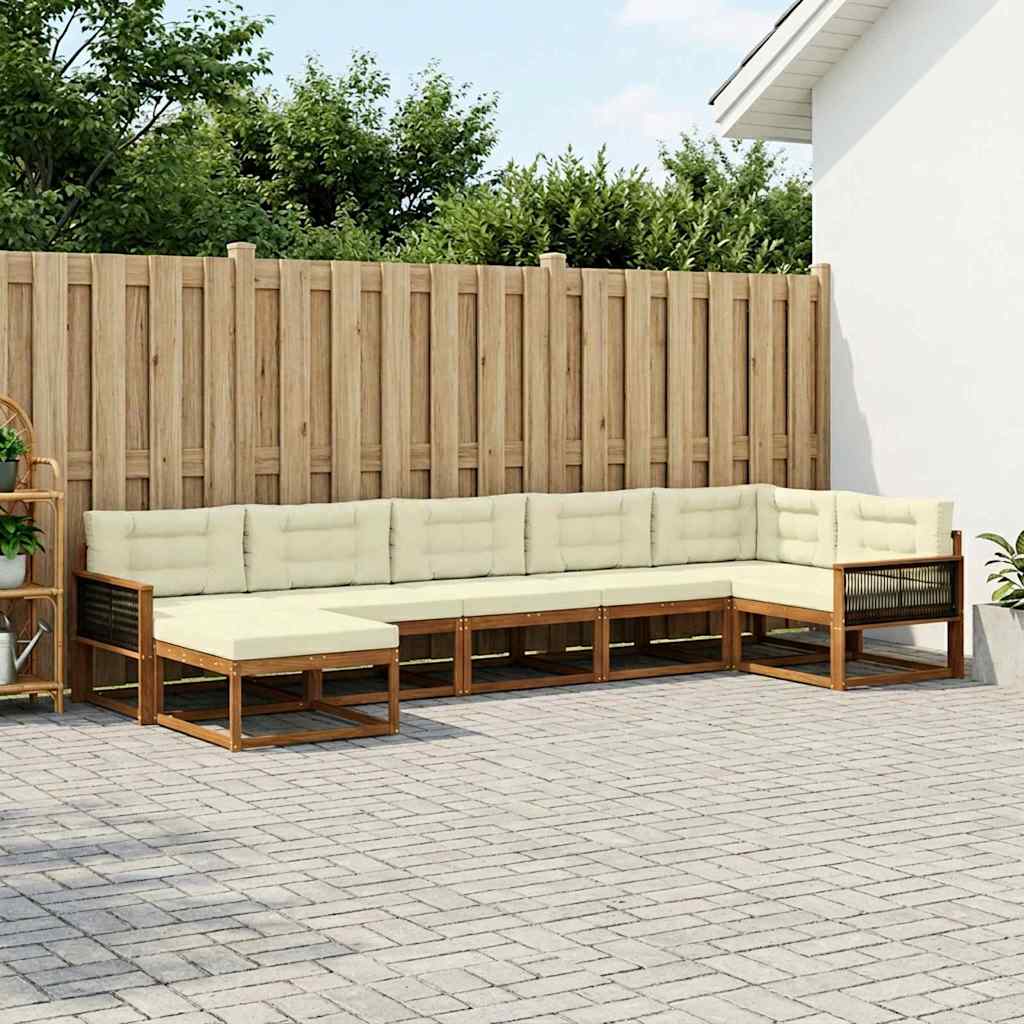 vidaXL Conjunto de sofás de exterior 7 uds. Natural y Crema
