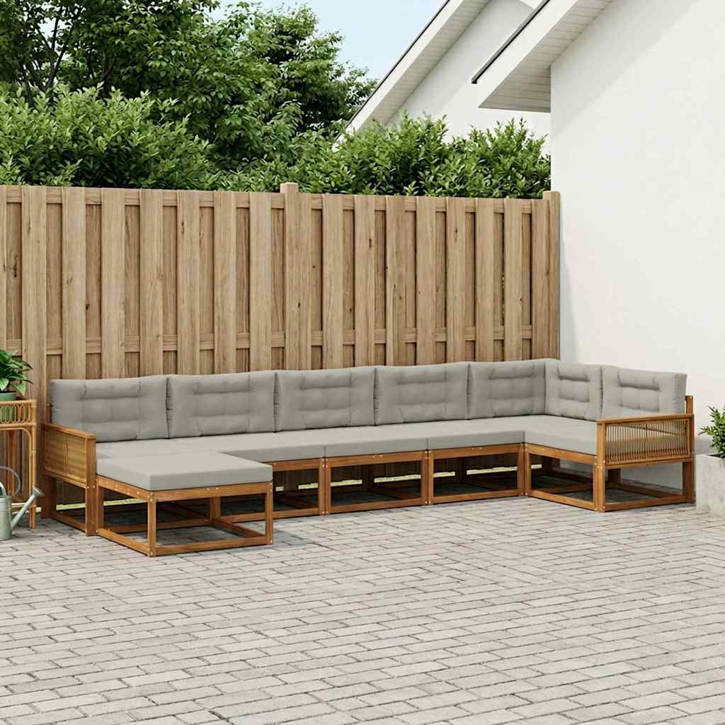 vidaXL Conjunto de sofás de exterior 7 uds. Natural y Gris Claro