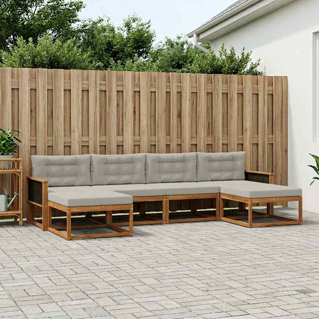 vidaXL Conjunto de sofás de exterior 6 uds. Natural y Gris Claro