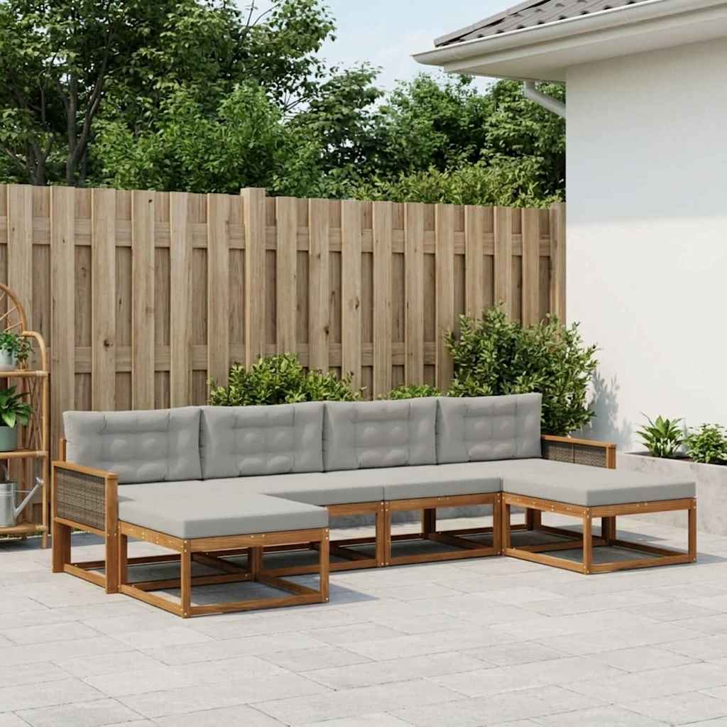 vidaXL Conjunto de sofás de exterior 6 uds. Natural y Gris Claro