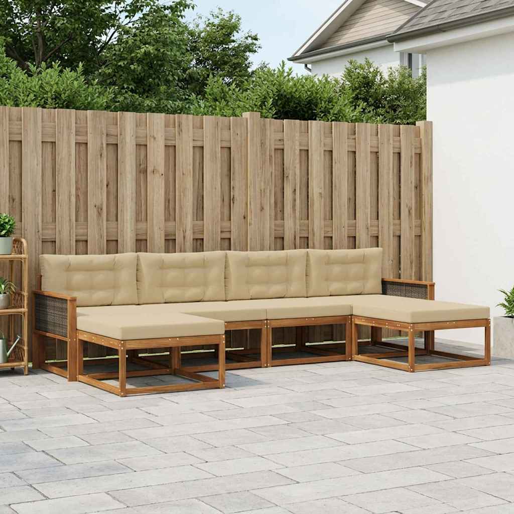 vidaXL Conjunto de sofás de exterior 6 uds. Natural y Beige