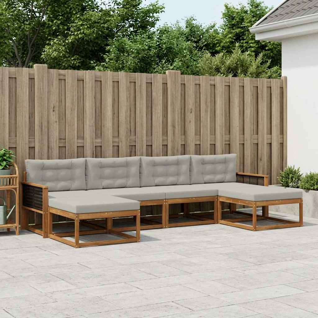 vidaXL Conjunto de sofás de exterior 6 uds. Natural y Gris Claro