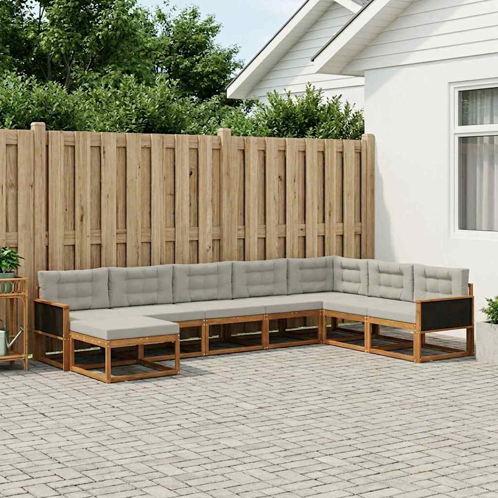 vidaXL Conjunto de sofás de exterior 8 uds. Natural y Gris Claro