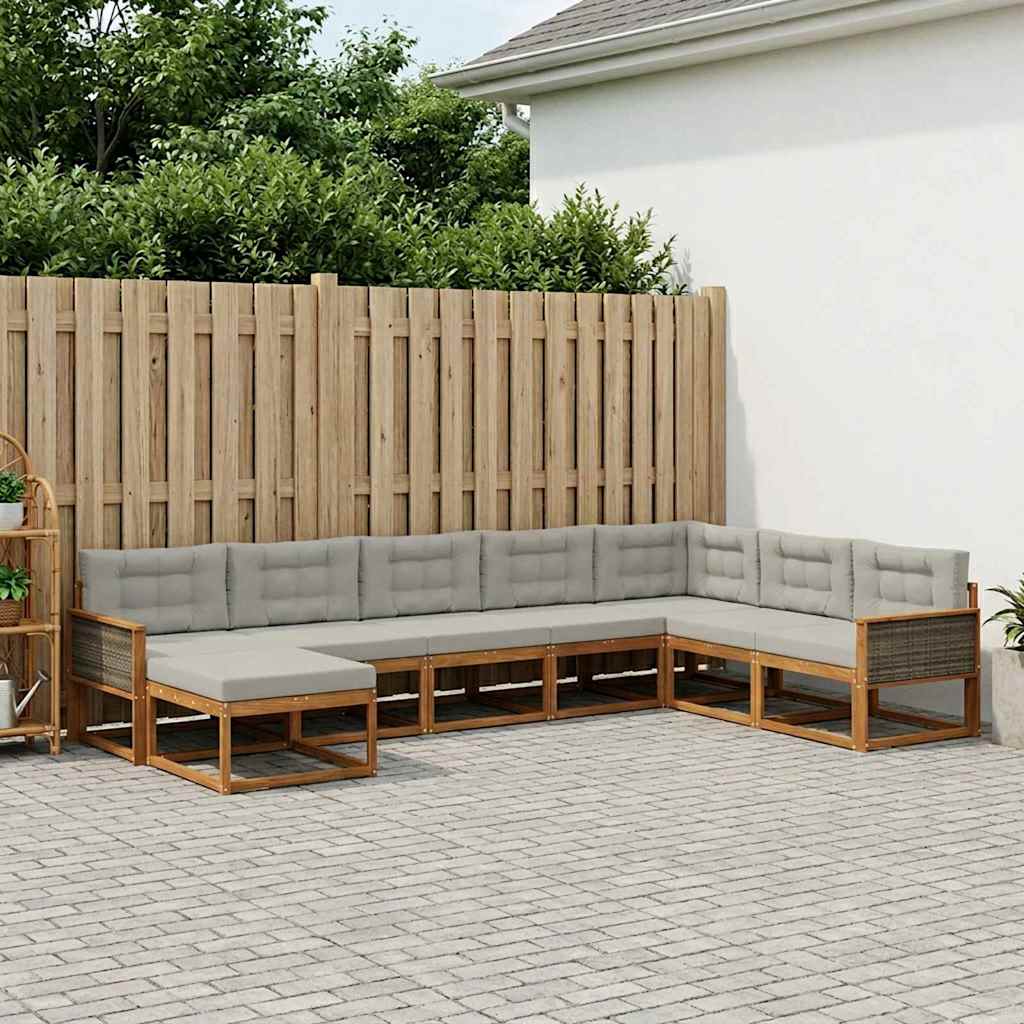 vidaXL Conjunto de sofás de exterior 8 uds. Natural y Gris Claro