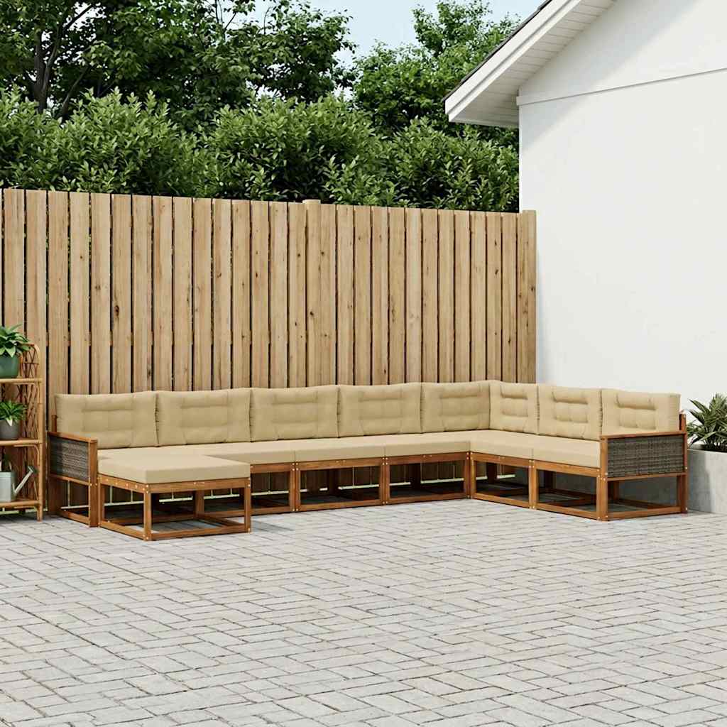 vidaXL Conjunto de sofás de exterior 8 uds. Natural y Beige