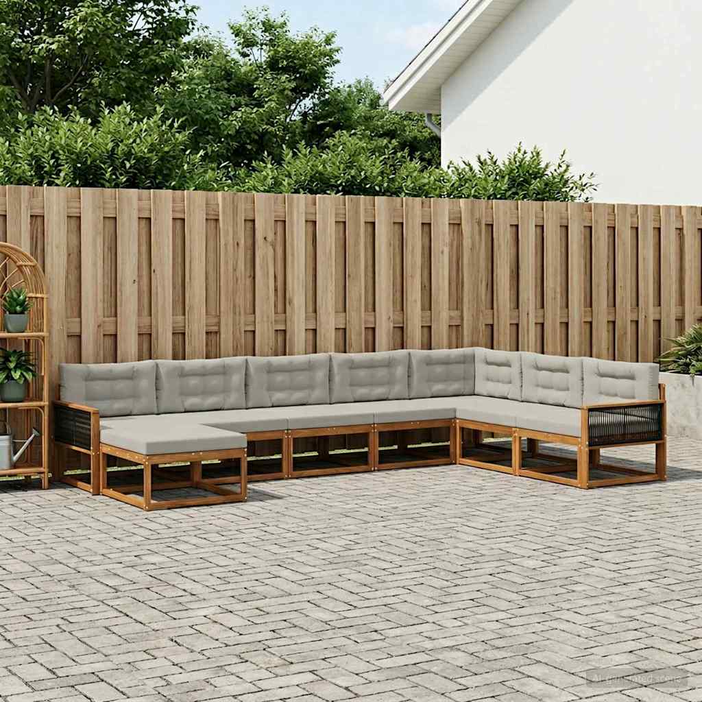 vidaXL Conjunto de sofás de exterior 8 uds. Natural y Gris Claro