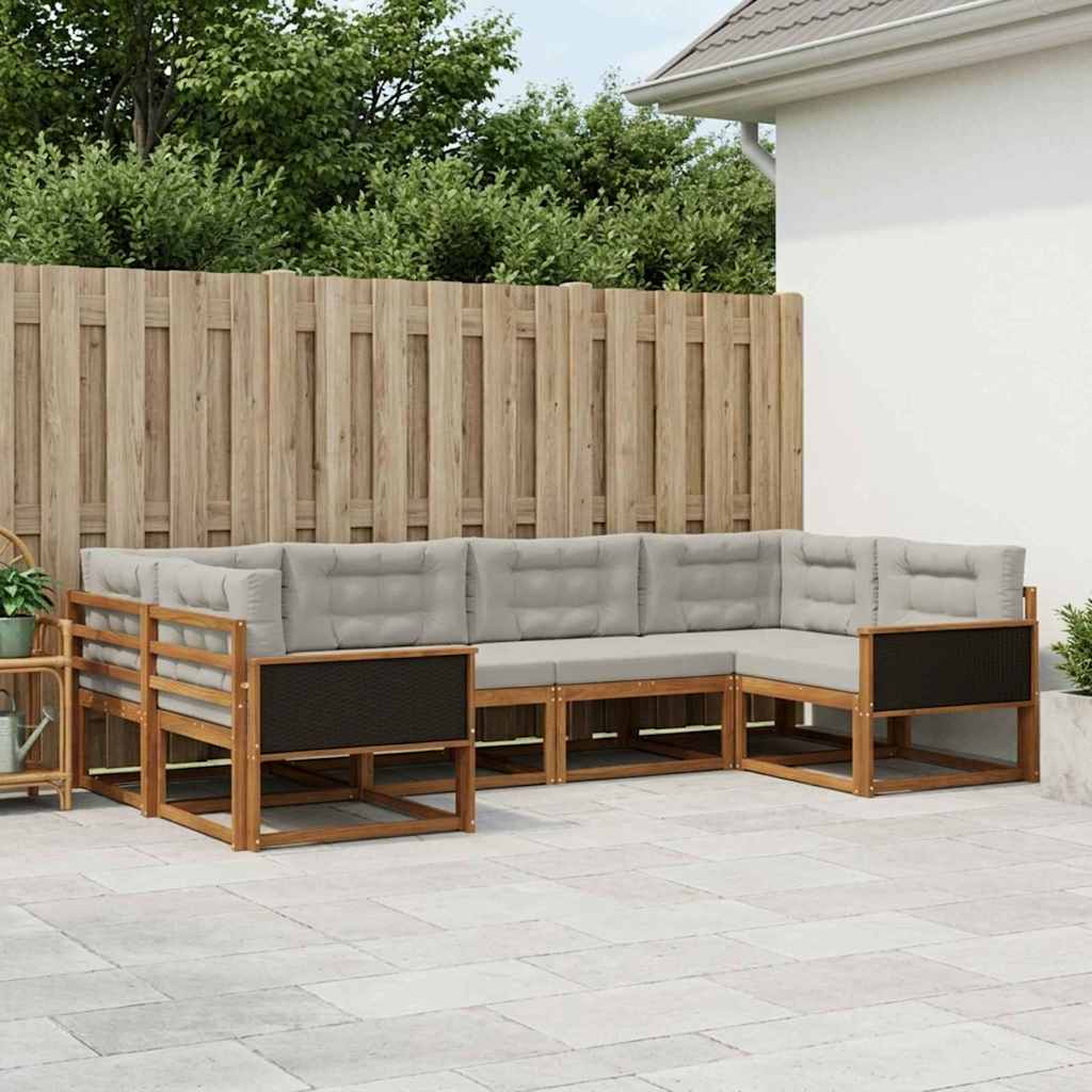 vidaXL Conjunto de sofás de exterior 6 uds. Natural y Gris Claro
