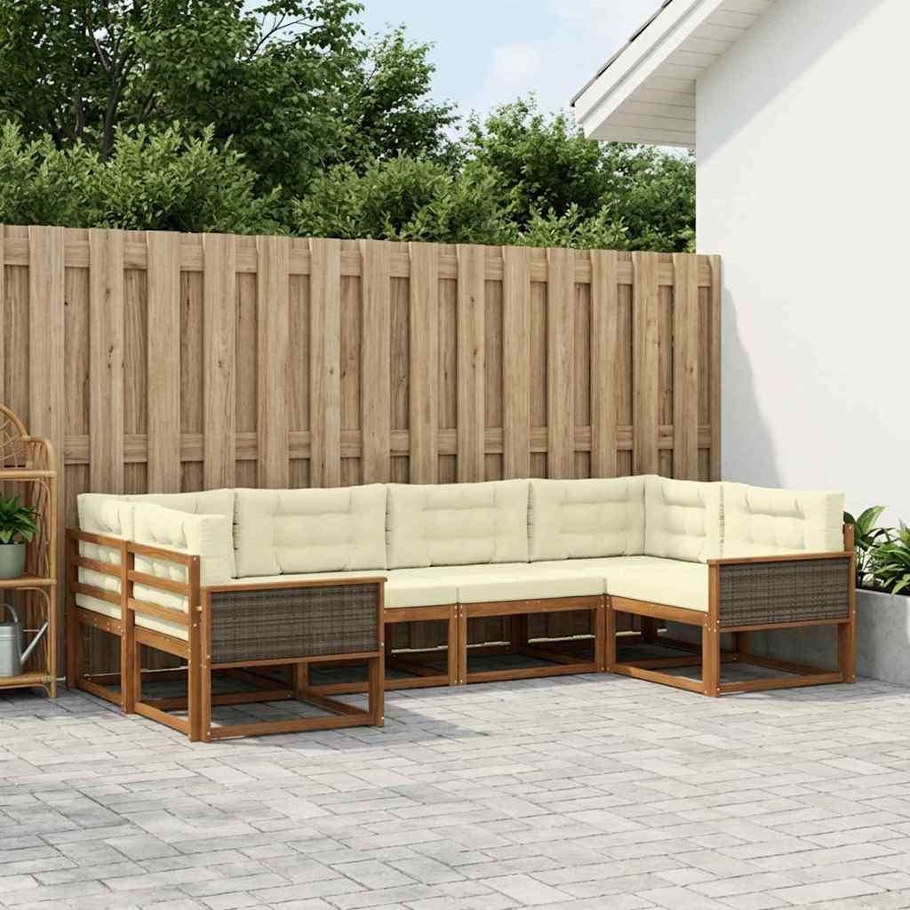 vidaXL Conjunto de sofás de exterior 6 uds. Natural y Crema